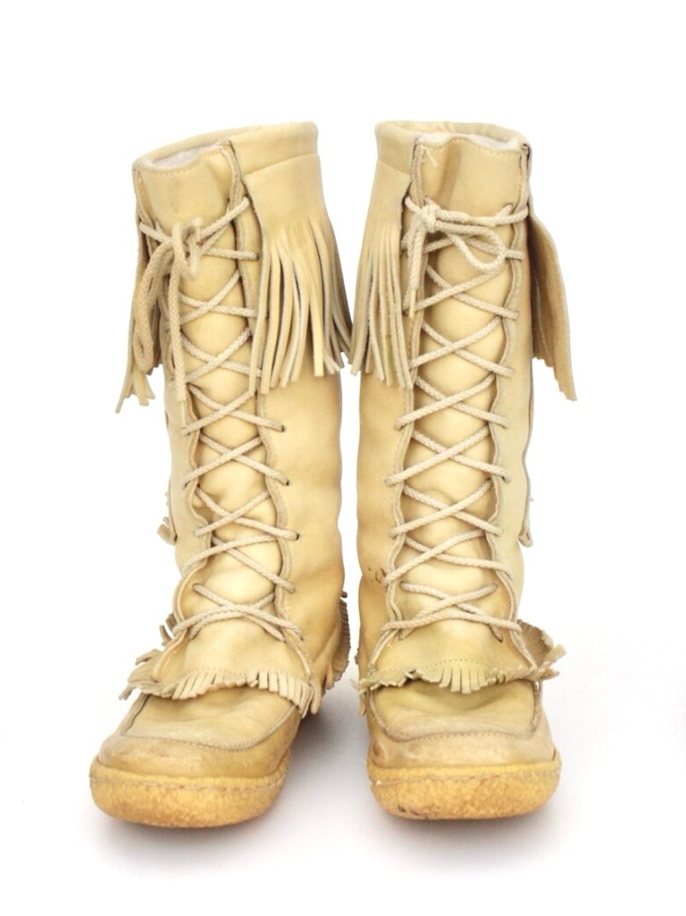 Vintage 70s Tan Leather Tall Mukluks